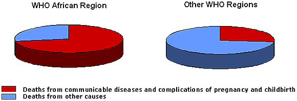 Graph charting the burden of communicable diseases and complications of pregnancy and childbirth