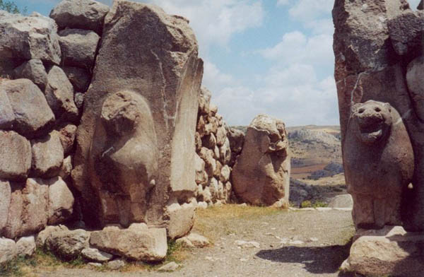 Hittite ruins of Hattusa, showing a lion gate, near Corum, Turkey photo